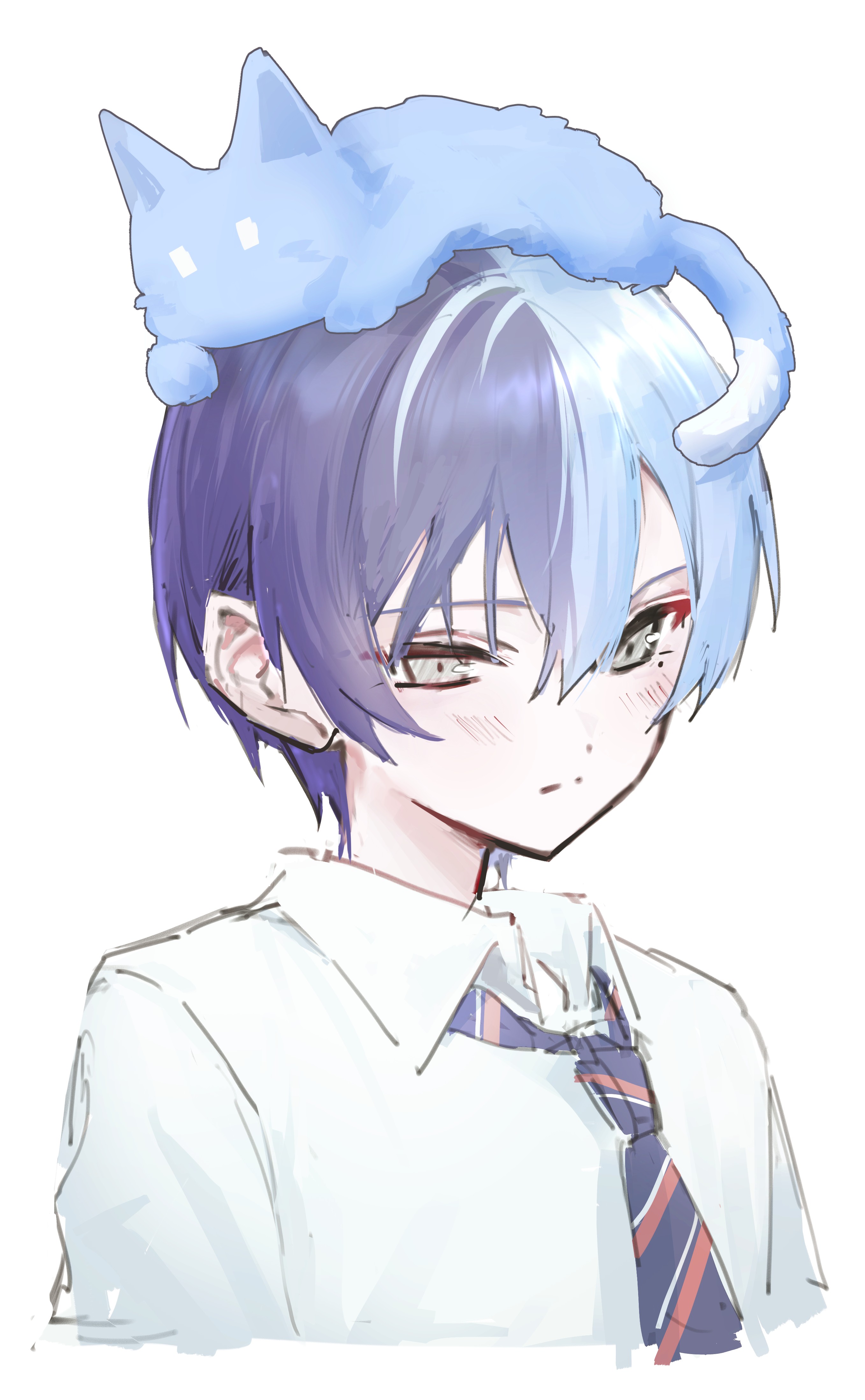 Anime boy with a cat on his head