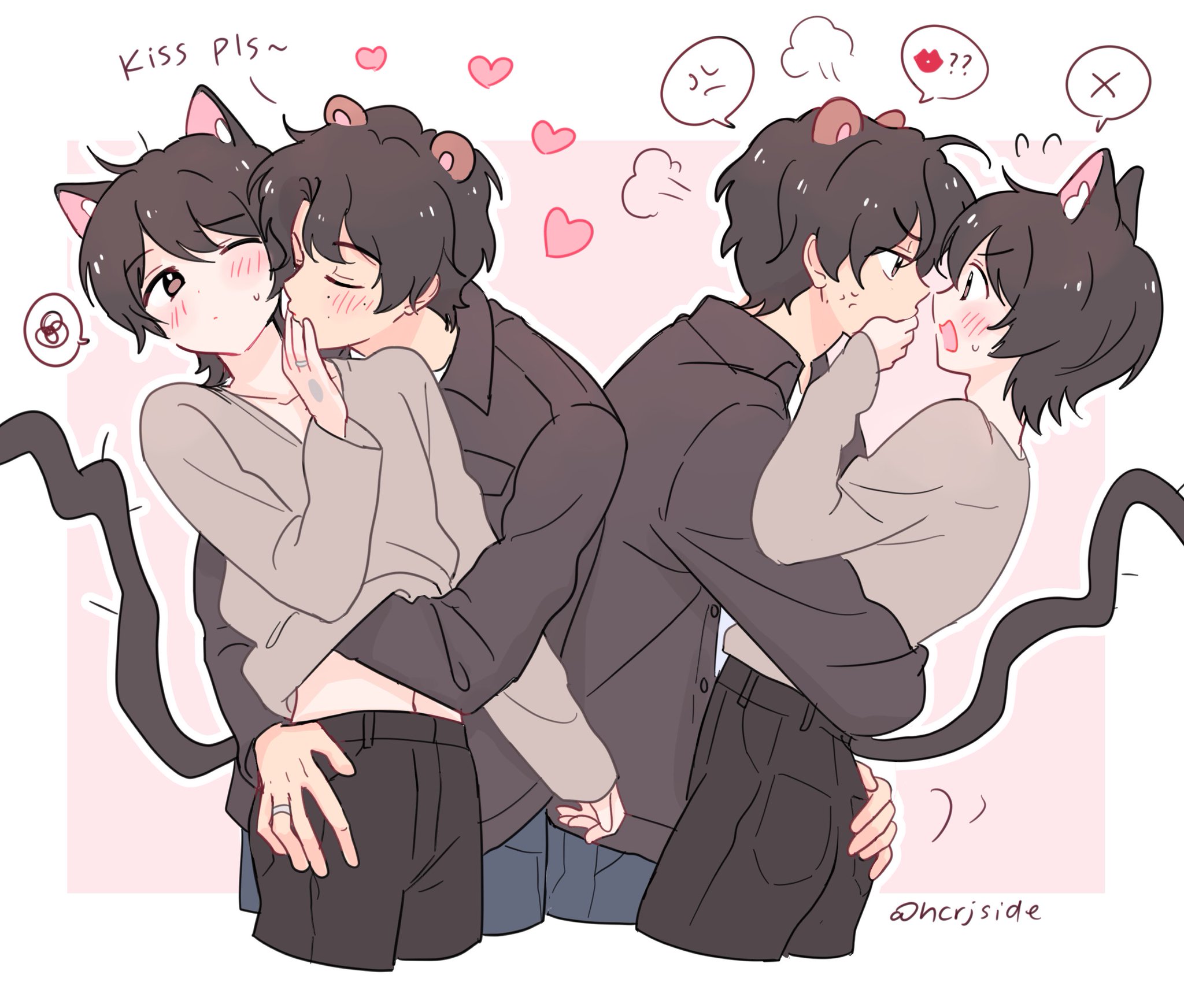 Puppyboy tries to kiss a catboy